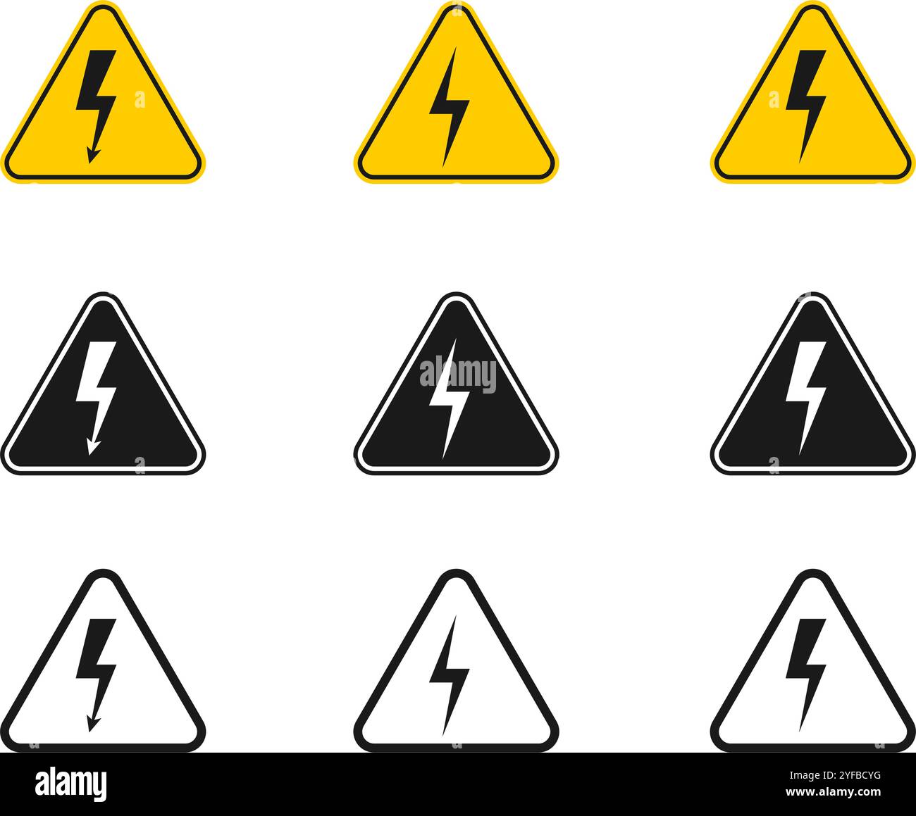 Symbolsatz Elektrizität. Warnschild Hochspannung. Vektorillustration isoliert auf weißem Hintergrund. Stock Vektor