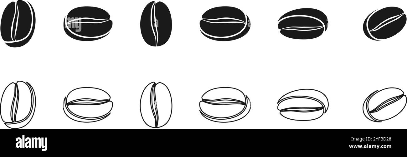 Kaffeebohne Symbol Set Vektorillustration isoliert auf weißem Hintergrund. Stock Vektor