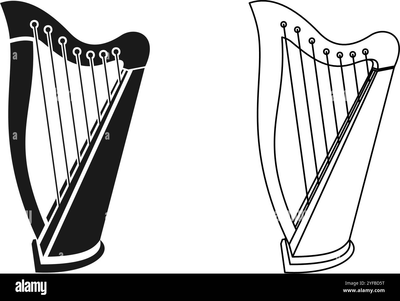 Harfensymbol legt die Vektorabbildung auf weißem Hintergrund isoliert fest. Stock Vektor