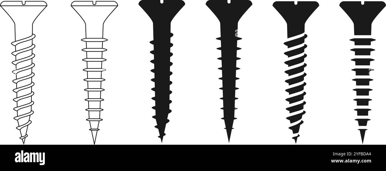 Schraubensymbol setzt Vektorillustration isoliert auf weißem Hintergrund. Stock Vektor
