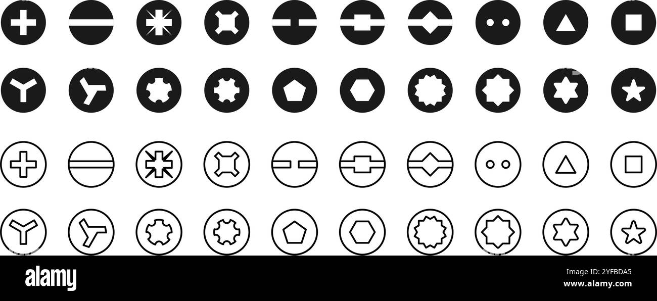 Schraubenkopf-Symbol Set Vektorillustration isoliert auf weißem Hintergrund. Stock Vektor
