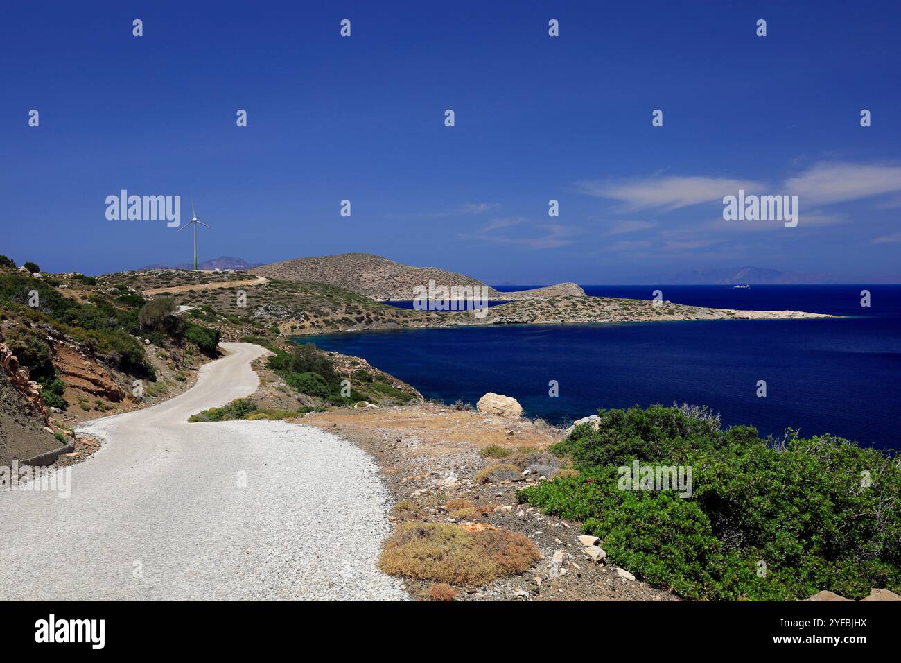 Windturbine, Tilos, Dodekanes Inseln, Südägäis, Griechenland. Stockfoto