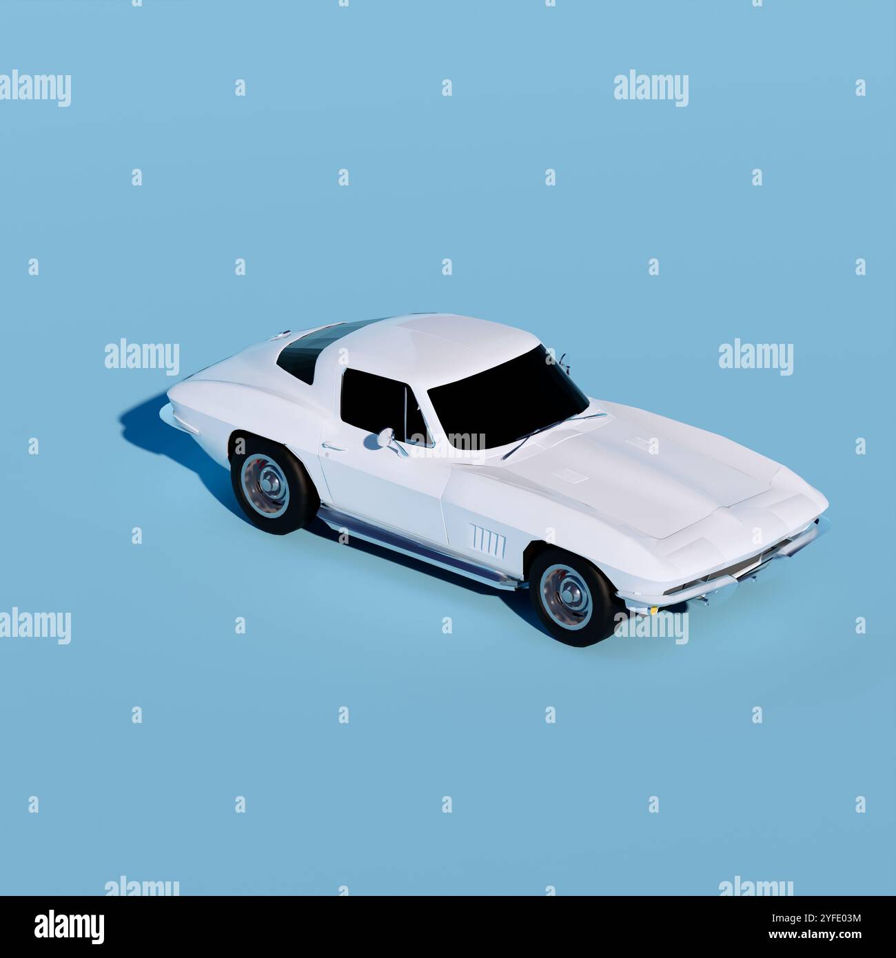 Autohintergrund, weiß c2 1963 isoliert auf weißem Hintergrund, Seitenansicht, altes amerika Auto, 4k Square Stockfoto