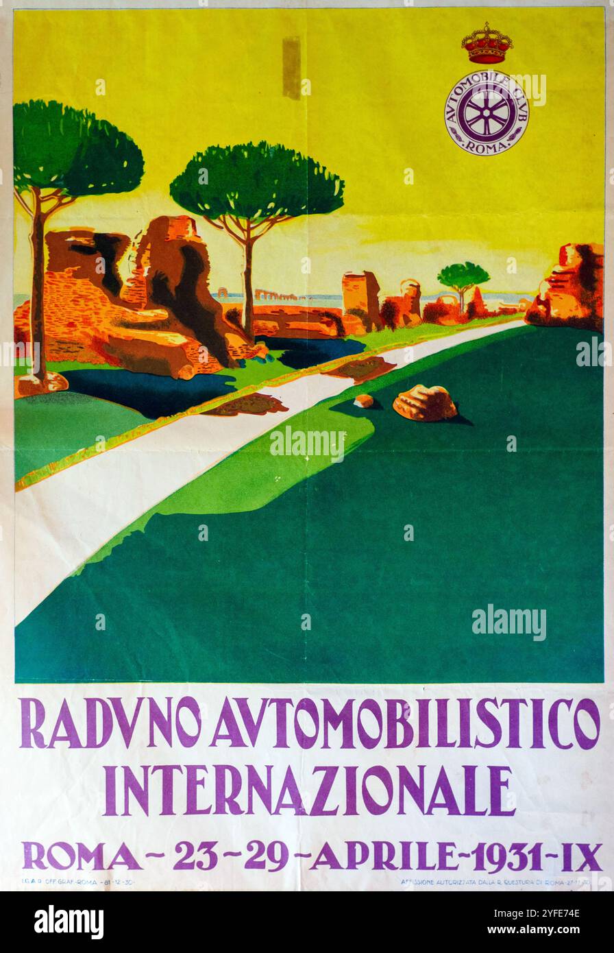 Poster von der Internationalen Automobil-Rallye 1931 in Rom Stockfoto