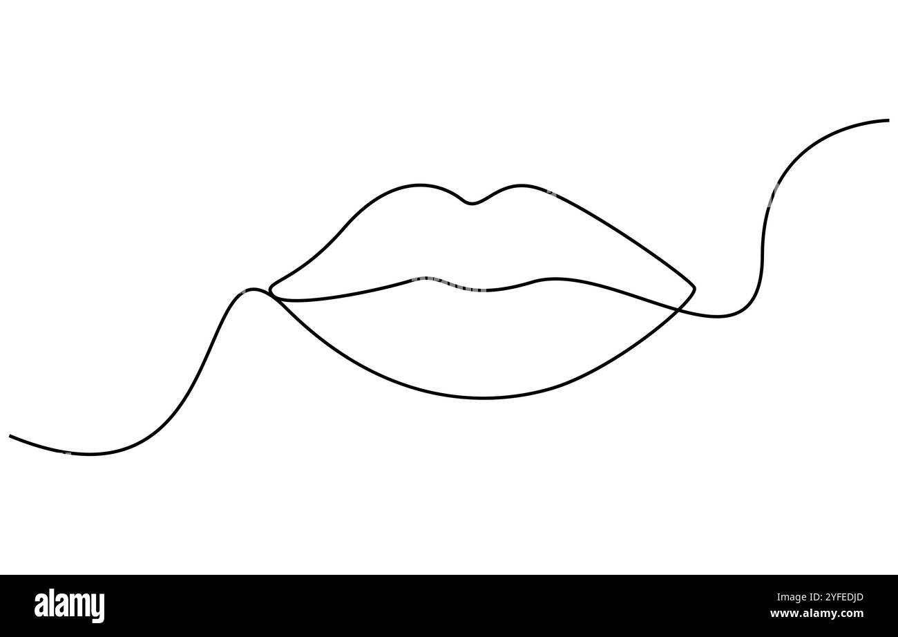 Frau Lippen Continuous Line Art Illustration, Continuous Single Line Zeichnung von Mund und Lippen. Konzeptsymbol von Make-up und Lippenstift in einfacher Linearform Stock Vektor