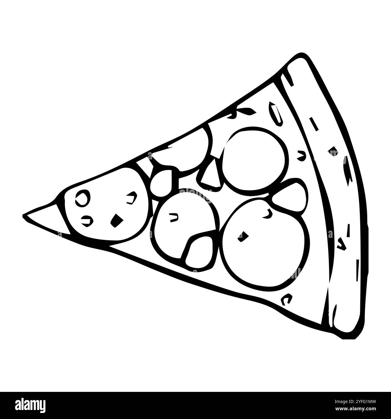 Ein Stück Pizza-Skizze. Handgezeichnete italienische Lebensmittelillustration im Schwarz-weiß-Stil. Fast Food Line Art.. Vektor-Pepperoni mit schwarzen Tinten gemalt Stock Vektor