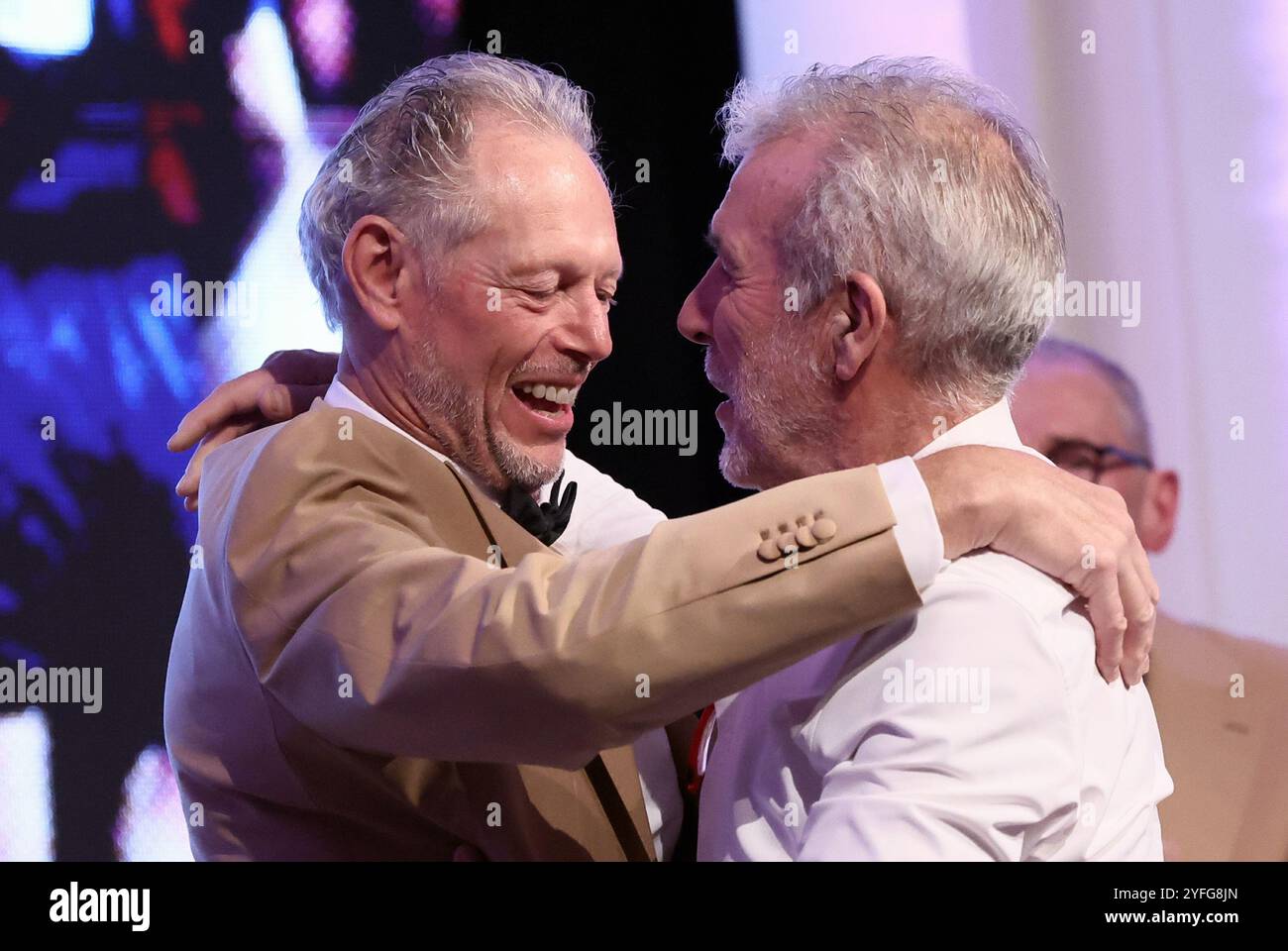 Brüssel, Belgien November 2024. Michel Preud'homme und Eric Gerets, die während der Abendzeremonie der Pro League Hall of Fame am Montag, den 4. November 2024, im Bozar-Museum in Brüssel gezeigt wurden. Die Pro League wird die zehn Legenden enthüllen, die in ihre Hall of Fame aufgenommen werden. BELGA FOTO BRUNO FAHY Credit: Belga News Agency/Alamy Live News Stockfoto