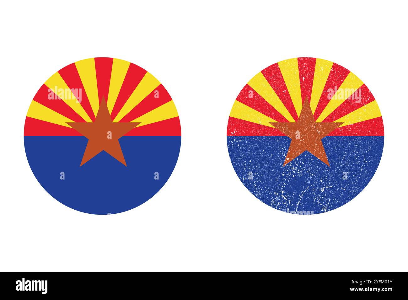 Zwei Darstellungen der Staatsflagge von arizona mit Sonnenschliff. Stock Vektor