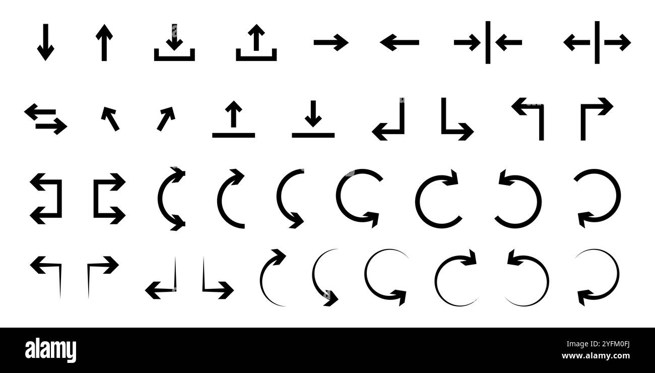 Schwarze Pfeilsymbole einfache und benutzerfreundliche Vektorgrafik. Stock Vektor