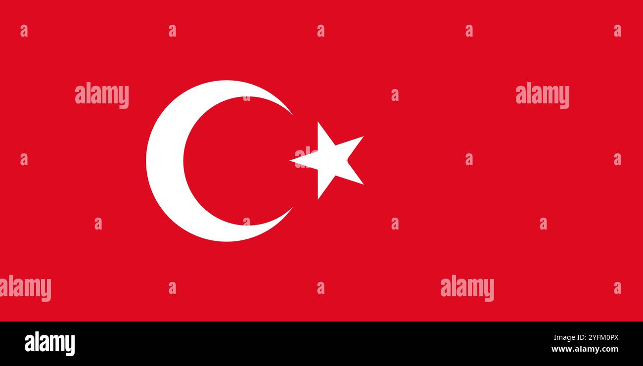Offizielle Flagge der Türkei mit weißem Halbmond und Stern. Stock Vektor