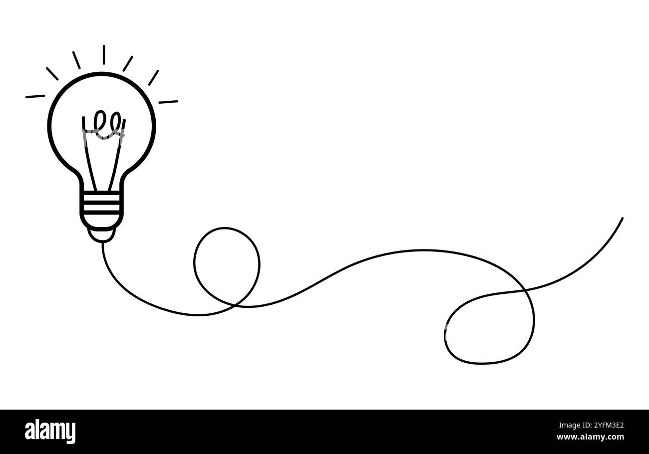 Einfache Illustration einer Glühbirnenidee unter verworrenen Gedanken. Stock Vektor