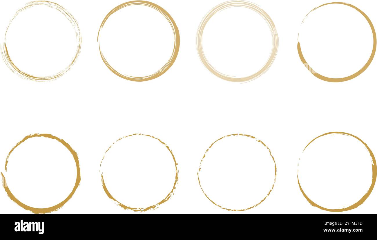 Handgezeichneter goldener Rundrahmen, handgezeichneter Kritzelkreis. Elegante goldene und beigefarbene Kreisrahmen für Design. Stock Vektor