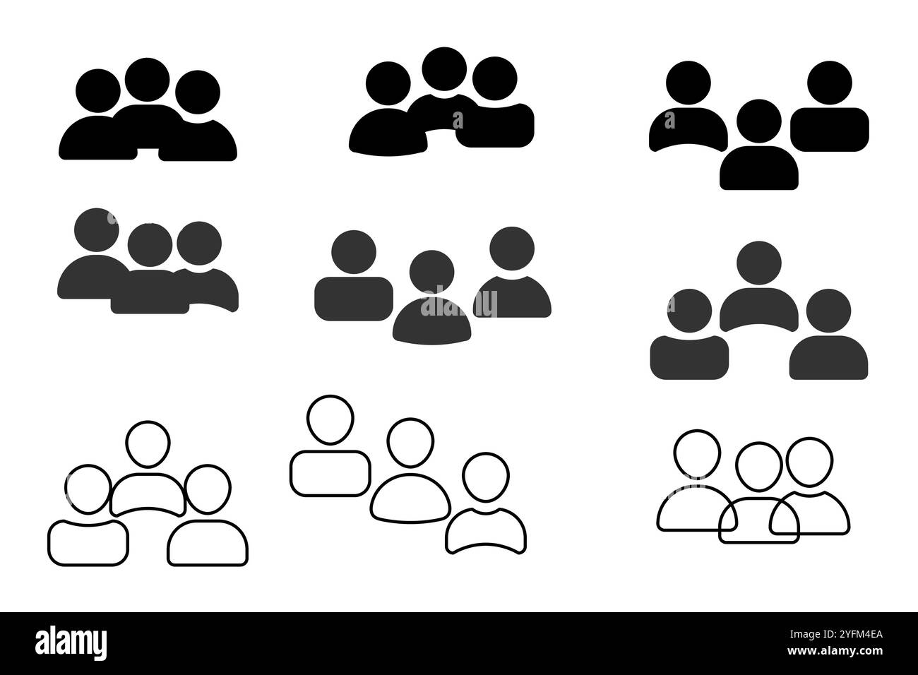 Verschiedene Gruppensymbole in verschiedenen Konfigurationen. Stock Vektor