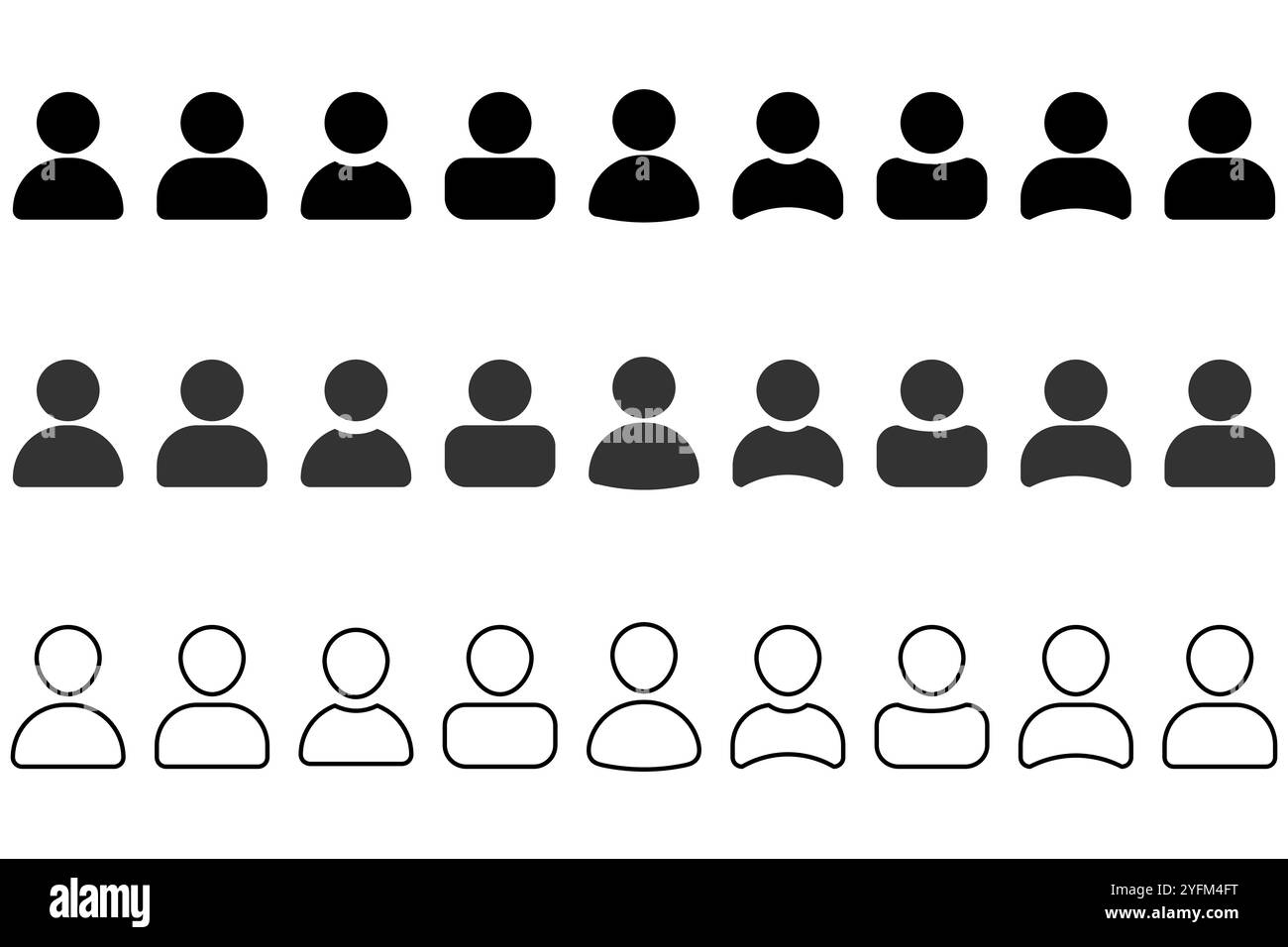 Benutzersymbole in verschiedenen Schattierungen und Stilen. Stock Vektor