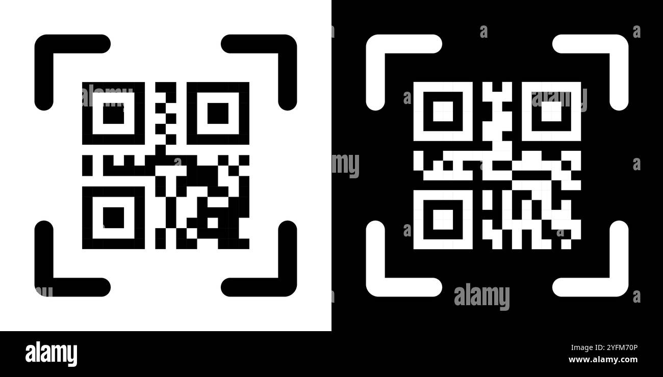 Falsche QR-Code-Scan-Me-Vektorillustration. Stock Vektor