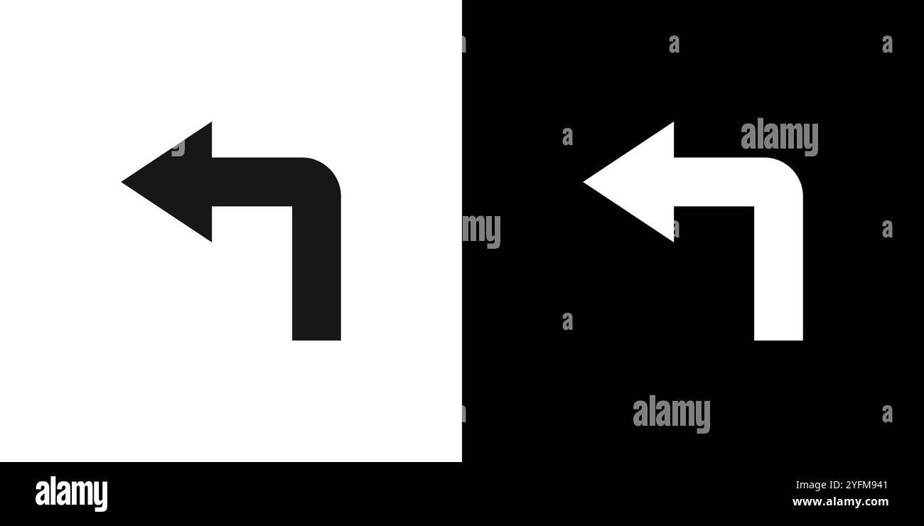 Einfaches schwarz-weißes Pfeilsymbol für Linkskurve. Stock Vektor