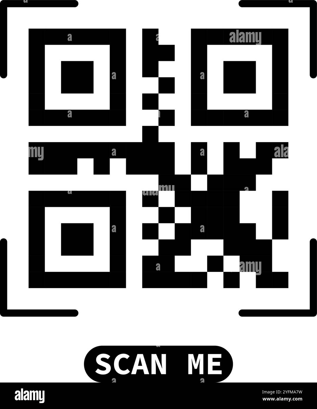Falsche QR-Code-Scan-Me-Vektorillustration. Stock Vektor
