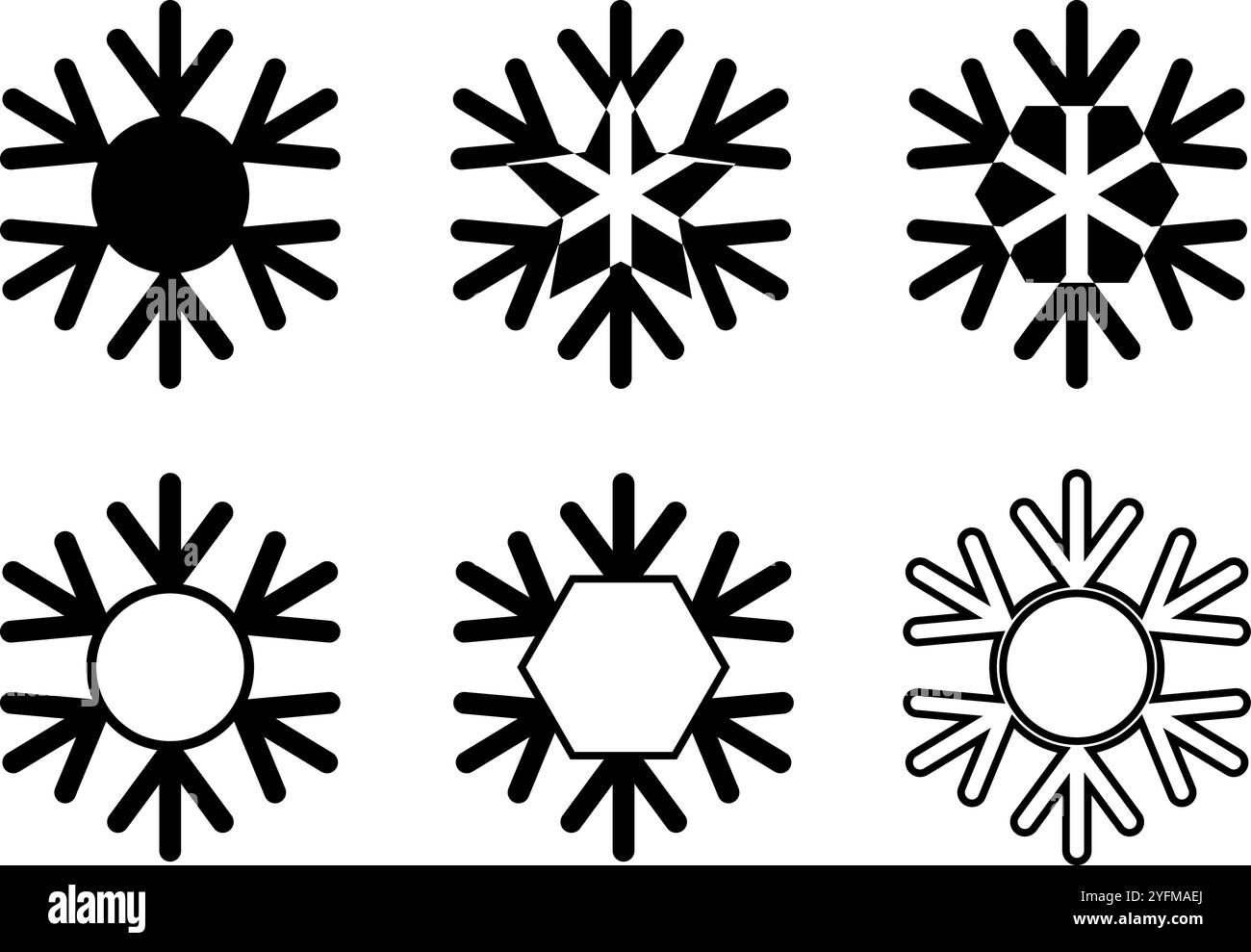 Sechs einzigartige Schneeflocken-Designs für Winterthema-Projekte. Stock Vektor