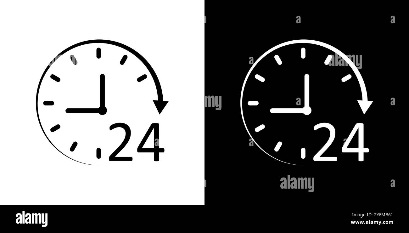 24-mal-Symbol. Symbol für 24-Stunden-Support-Service. Lieferschild am selben Tag. Stock Vektor