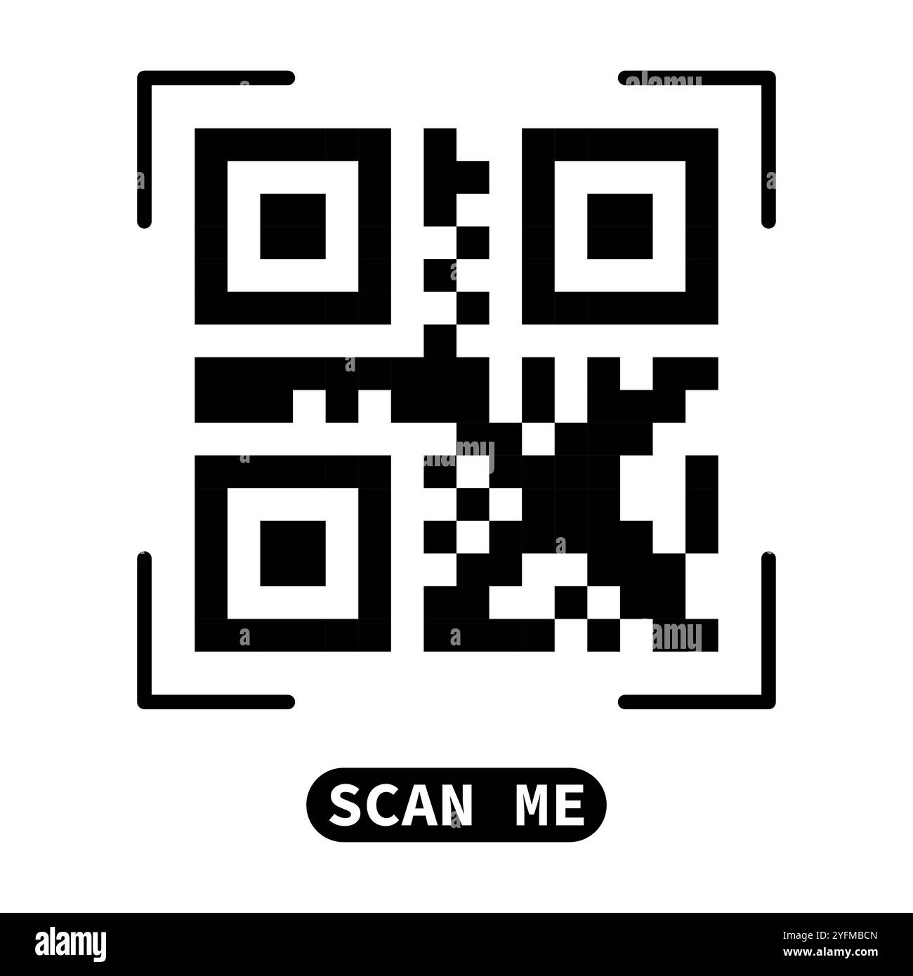 Falsche QR-Code-Scan-Me-Vektorillustration. Stock Vektor