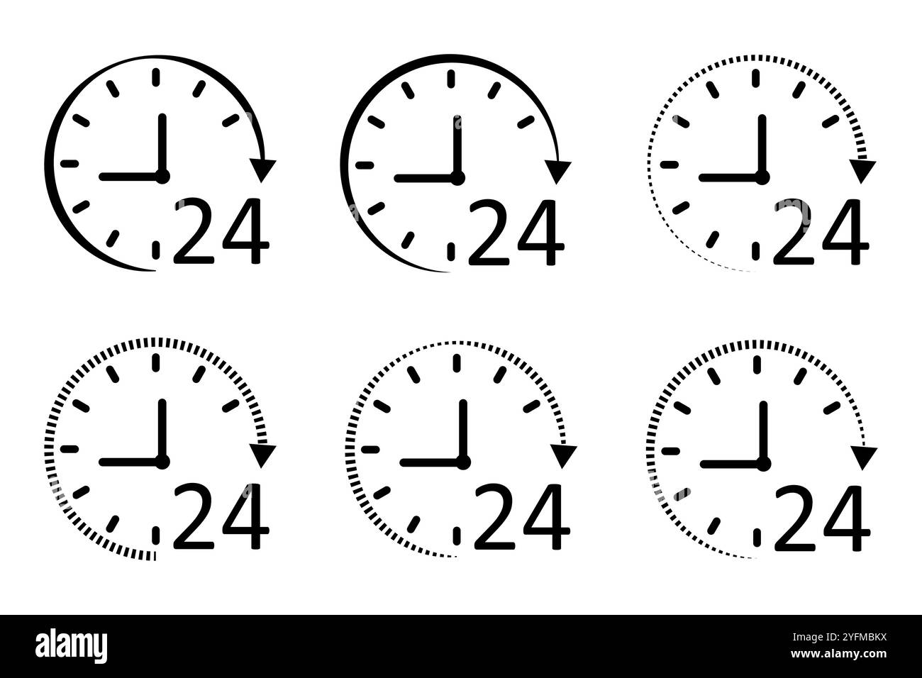 24-mal-Symbol. Symbol für 24-Stunden-Support-Service. Lieferschild am selben Tag. Stock Vektor