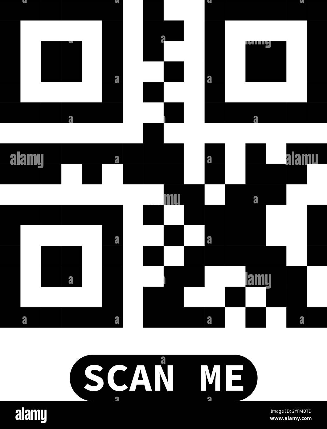 Falsche QR-Code-Scan-Me-Vektorillustration. Stock Vektor