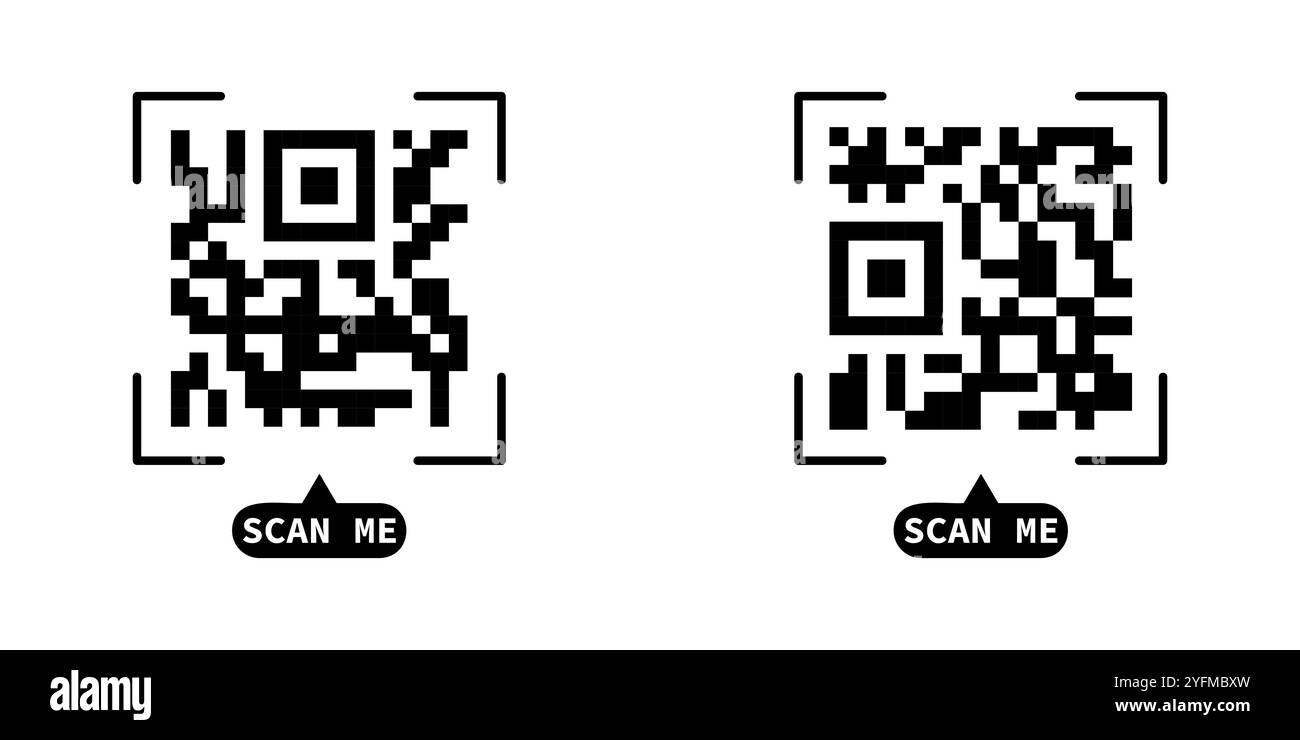 Falsche QR-Code-Scan-Me-Vektorillustration. Stock Vektor