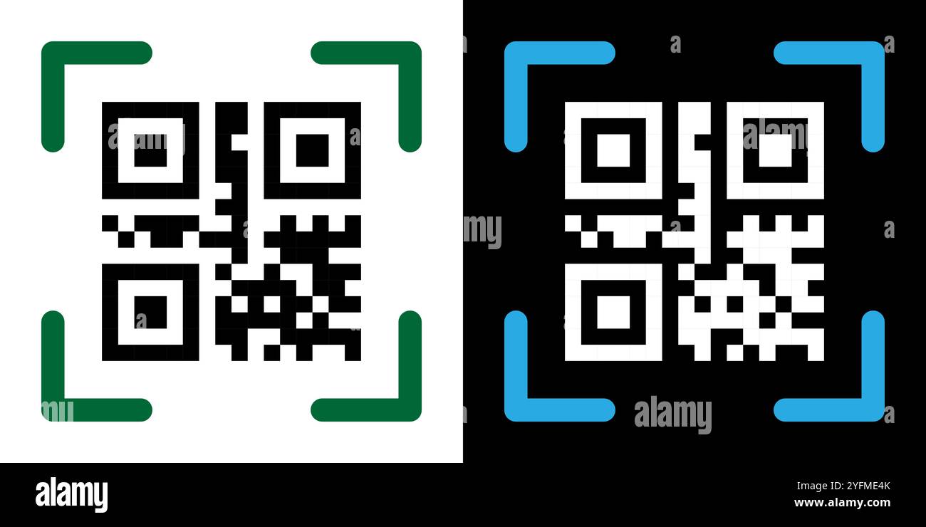 Falsche QR-Code-Scan-Me-Vektorillustration. Stock Vektor