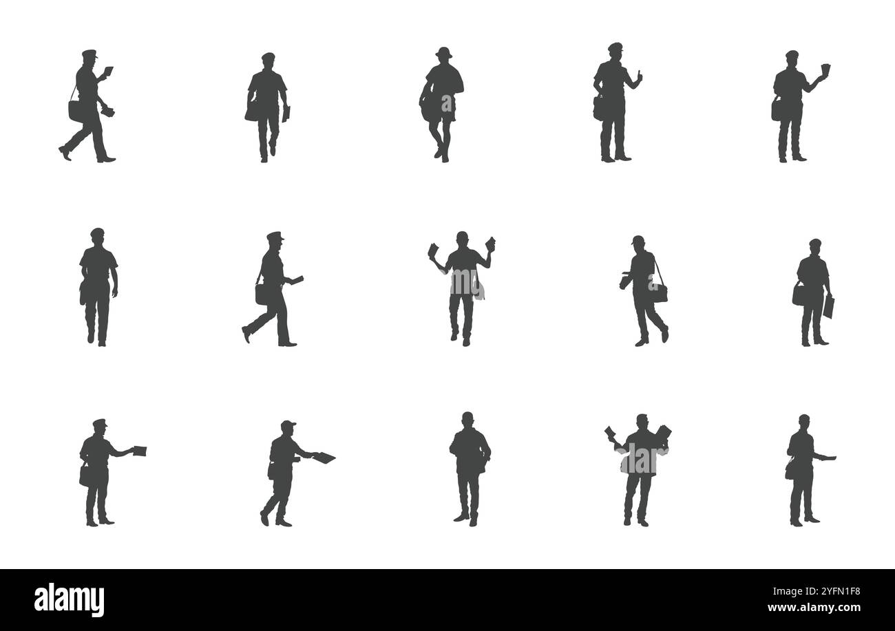 Postman Silhouette, Postman Vektor Set, Postman Silhouette, Postman Silhouette Bundle Stock Vektor