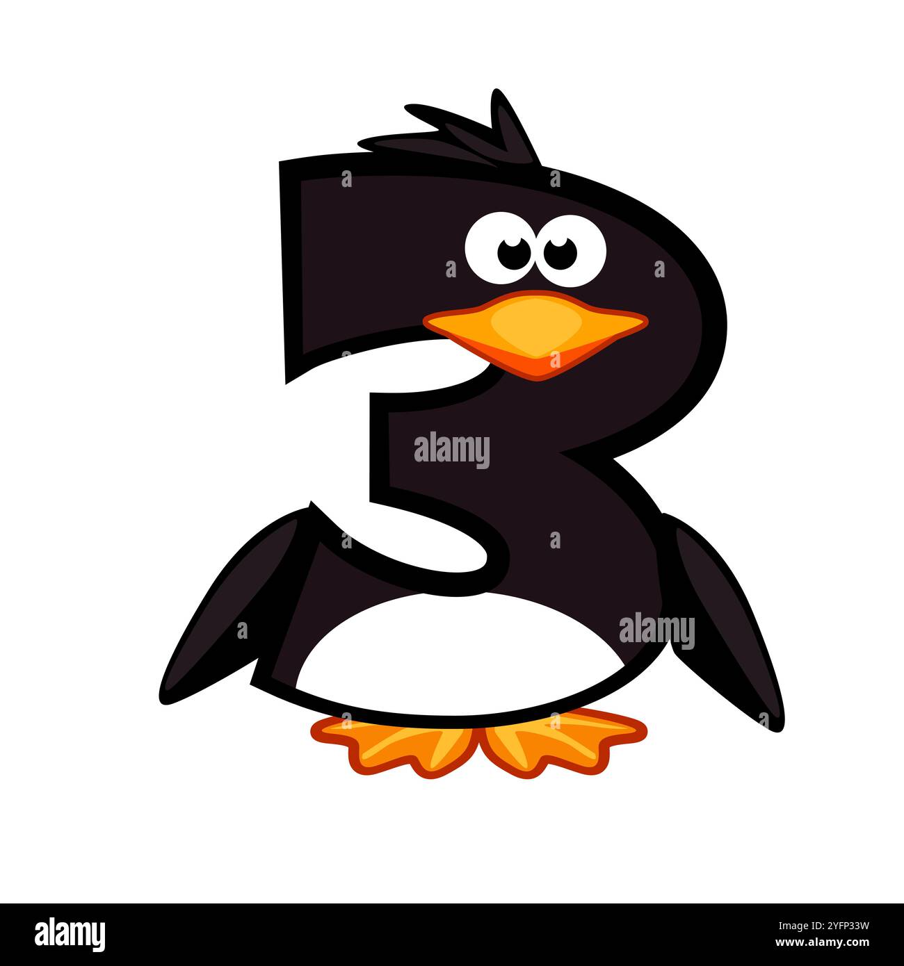 Cartoon Nummer 3 wie Pinguin, Abbildung drei. Zeichentrick der Zahl mit einem Tierkonzept. Kalligrafie, Schriftzüge, Typografie für Ihre Bildungskarten oder Stock Vektor