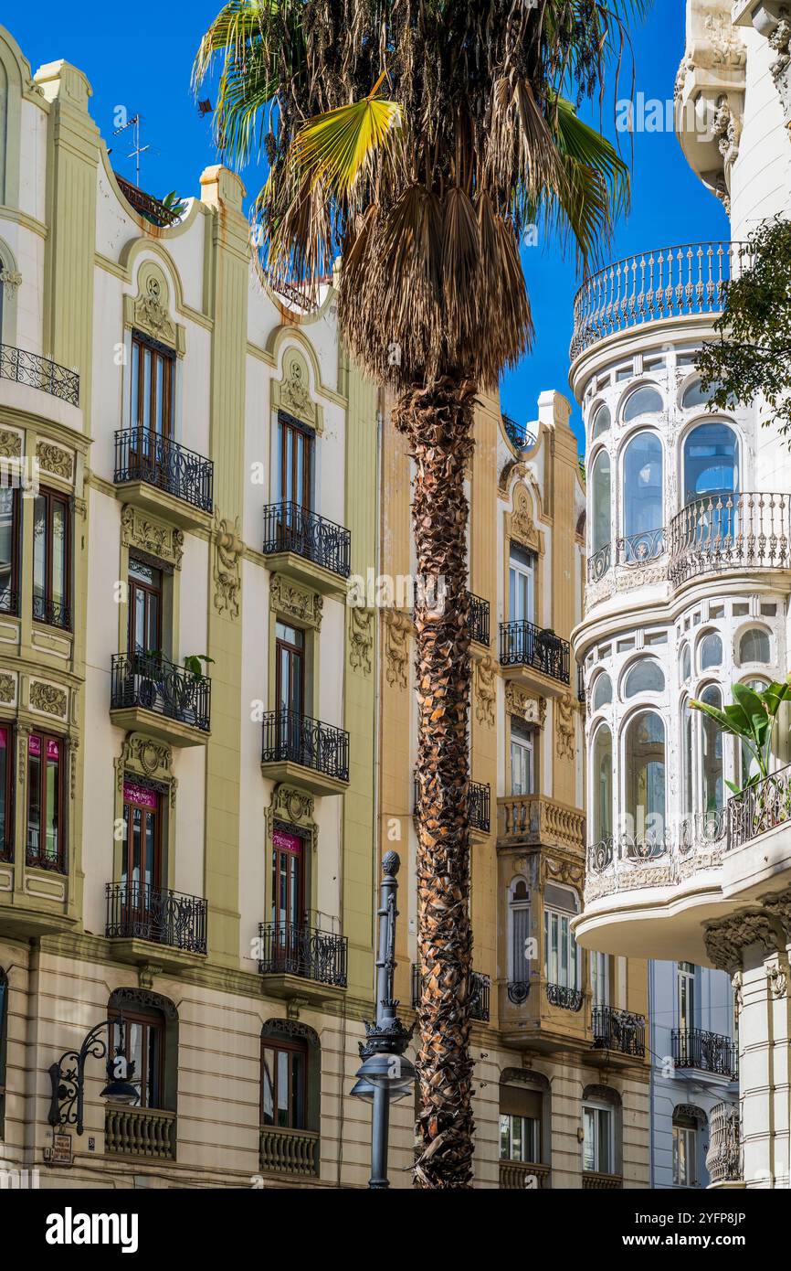 Jugendstilgebäude, Viertel Eixample, Valencia, Valencianische Gemeinde, Spanien Stockfoto