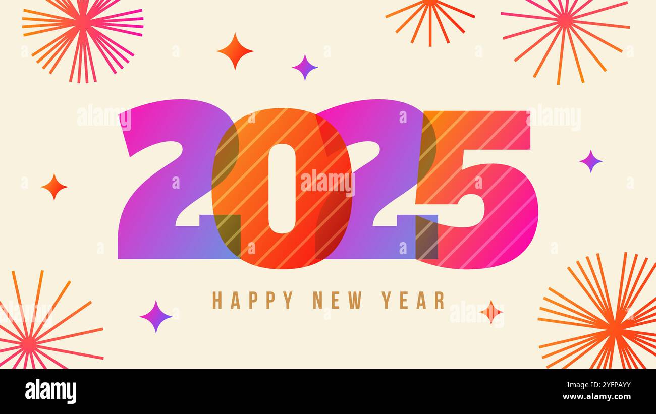 Farbenfrohe Vorlage für das neue Jahr 2025. Modernes Verlaufsdesign für Poster, Karten, Banner. Vektorabbildung Stock Vektor
