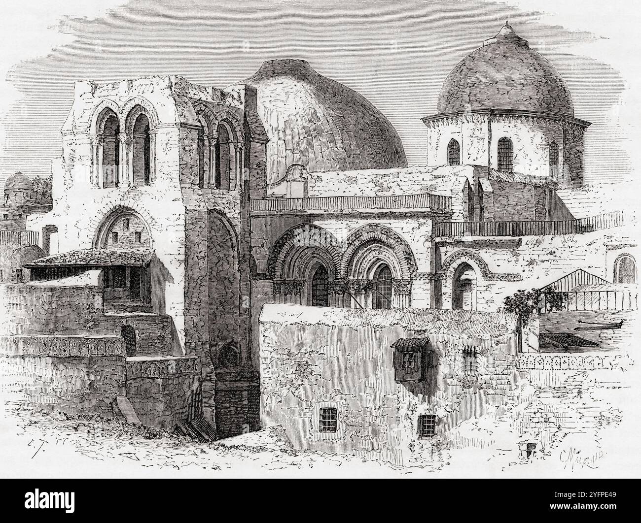 Die Grabeskirche, auch bekannt als Auferstehungskirche, Altstadt von Jerusalem, 19. Jahrhundert. Aus Le Tour du Monde, veröffentlicht Paris, 1860. Stockfoto