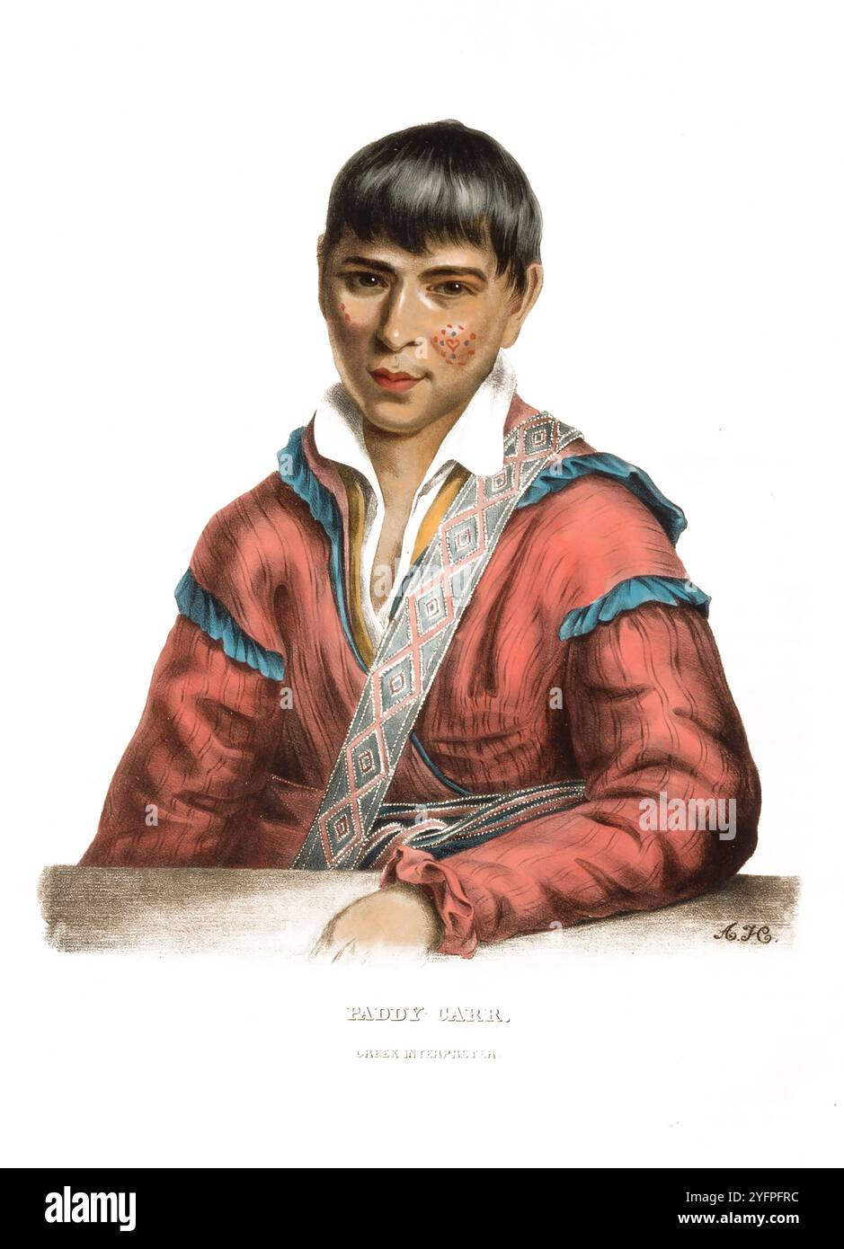 Indianer, Ureinwohner von Nordamerika, Paddy-Carr, Sohn eines irischen Einwanderers und eine Frau vom Stamm der Creek, Vereinigte Staaten von Amerika, USA, Gemälde von Charles Bird King 1785 - 1862, um 1840, Historisch, digital restaurierte Reproduktion von einer Vorlage aus dem 19. Jahrhundert, Datum nicht angegeben Stockfoto