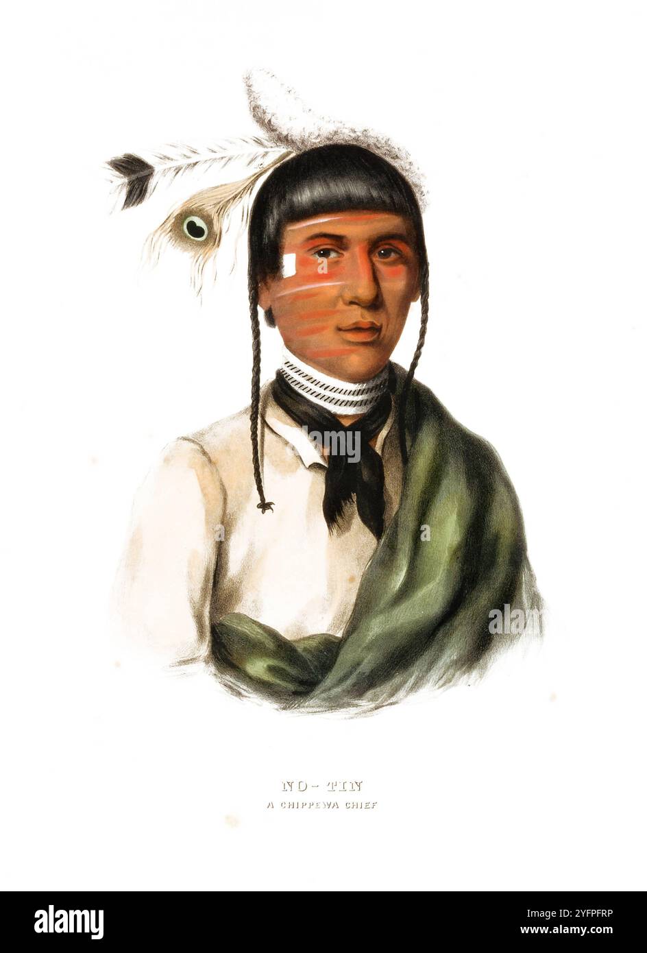 Indianer, Ureinwohner von Nordamerika, No-Tin, Häuptling aus dem Stamm der Chippewa, Vereinigte Staaten von Amerika, USA, Gemälde von Charles Bird King 1785 - 1862, um 1840, Historisch, digital restaurierte Reproduktion von einer Vorlage aus dem 19. Jahrhundert, Datum nicht angegeben Stockfoto