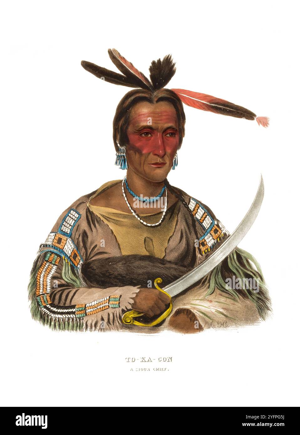 Indianer, Ureinwohner von Nordamerika, to-Ka-Con, Häuptling vom Stamm der Sioux, Vereinigte Staaten von Amerika, USA, Gemälde von Charles Bird King 1785 - 1862, um 1840, Historisch, digital restaurierte Reproduktion von einer Vorlage aus dem 19. Jahrhundert, Datum nicht angegeben Stockfoto