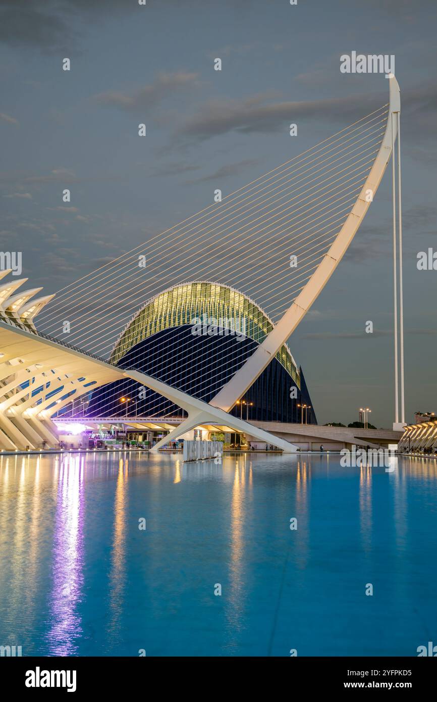 Pont de l'Assaut de l'Or, Seilbahnbrücke, Stadt der Künste und Wissenschaften, Valencia, Valencia, Valencia, Valencia, Spanien Stockfoto