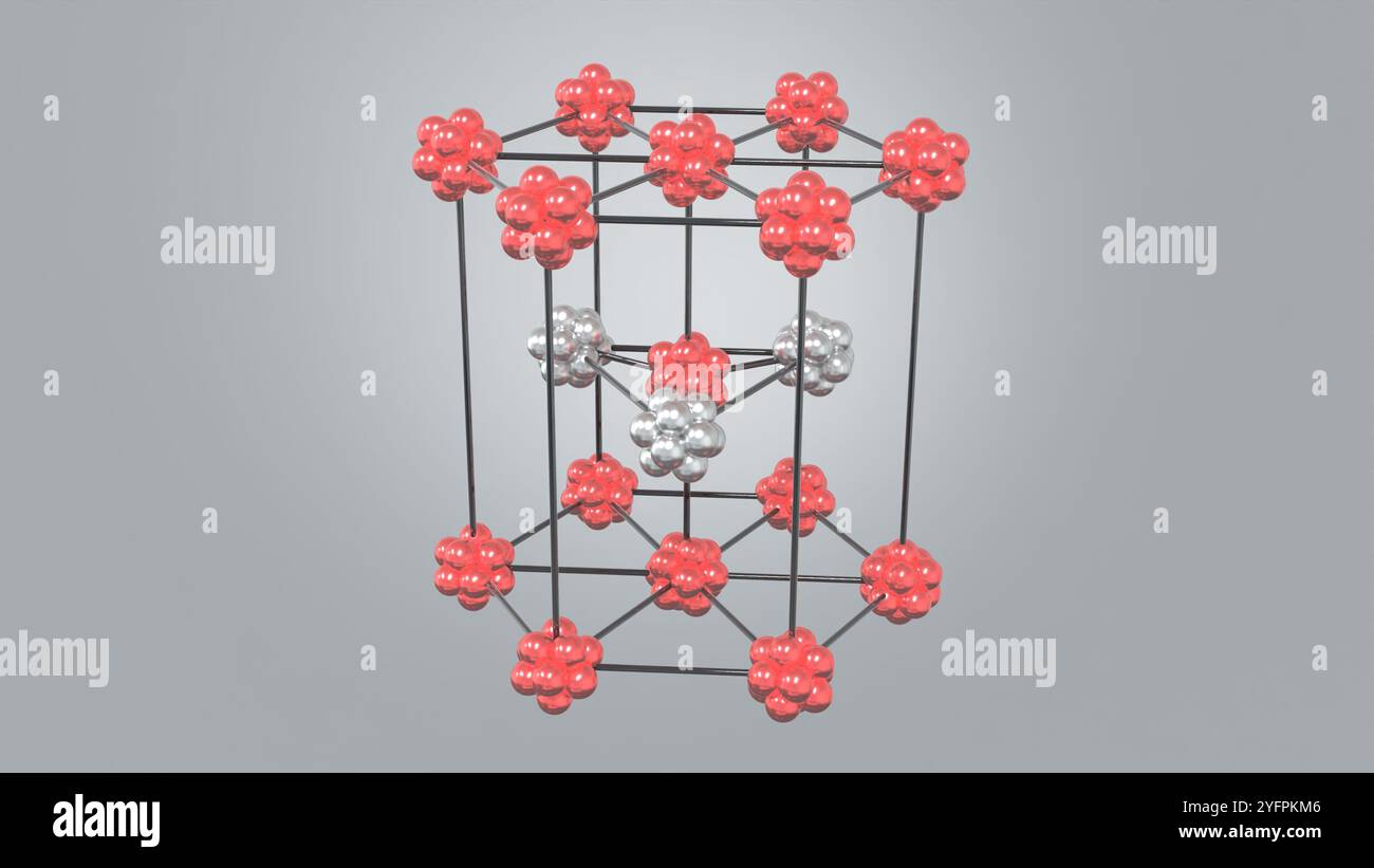 3D-Illustration des Magnesiumkristall-Gittermodells Stockfoto