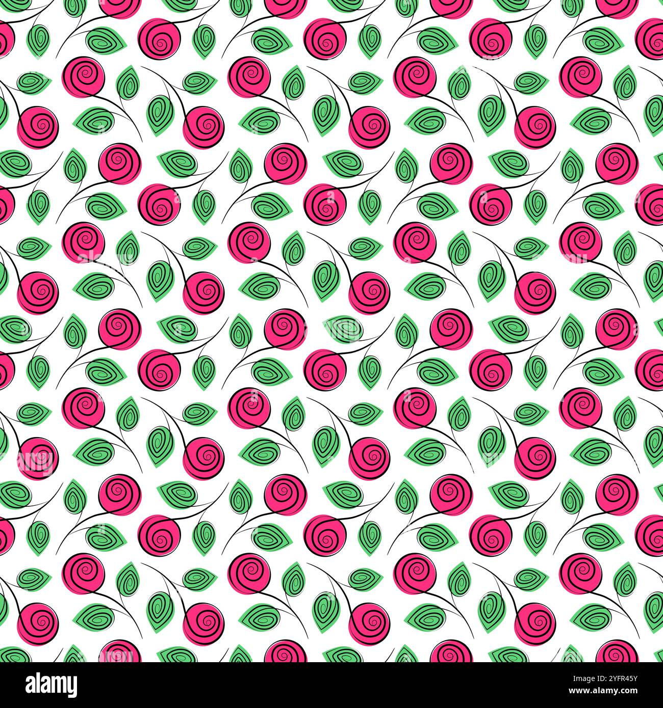 Nahtloses Muster in trendigem Grün und Pink mit Rosenmotiv. Frühlingsblumen-Hintergrundkonzept. Isolierte Vektor-Illustration Wrapping, Hintergrundbild oder Web-Promo, Grußkarte, Faltblatt, Banner, Tag Stock Vektor