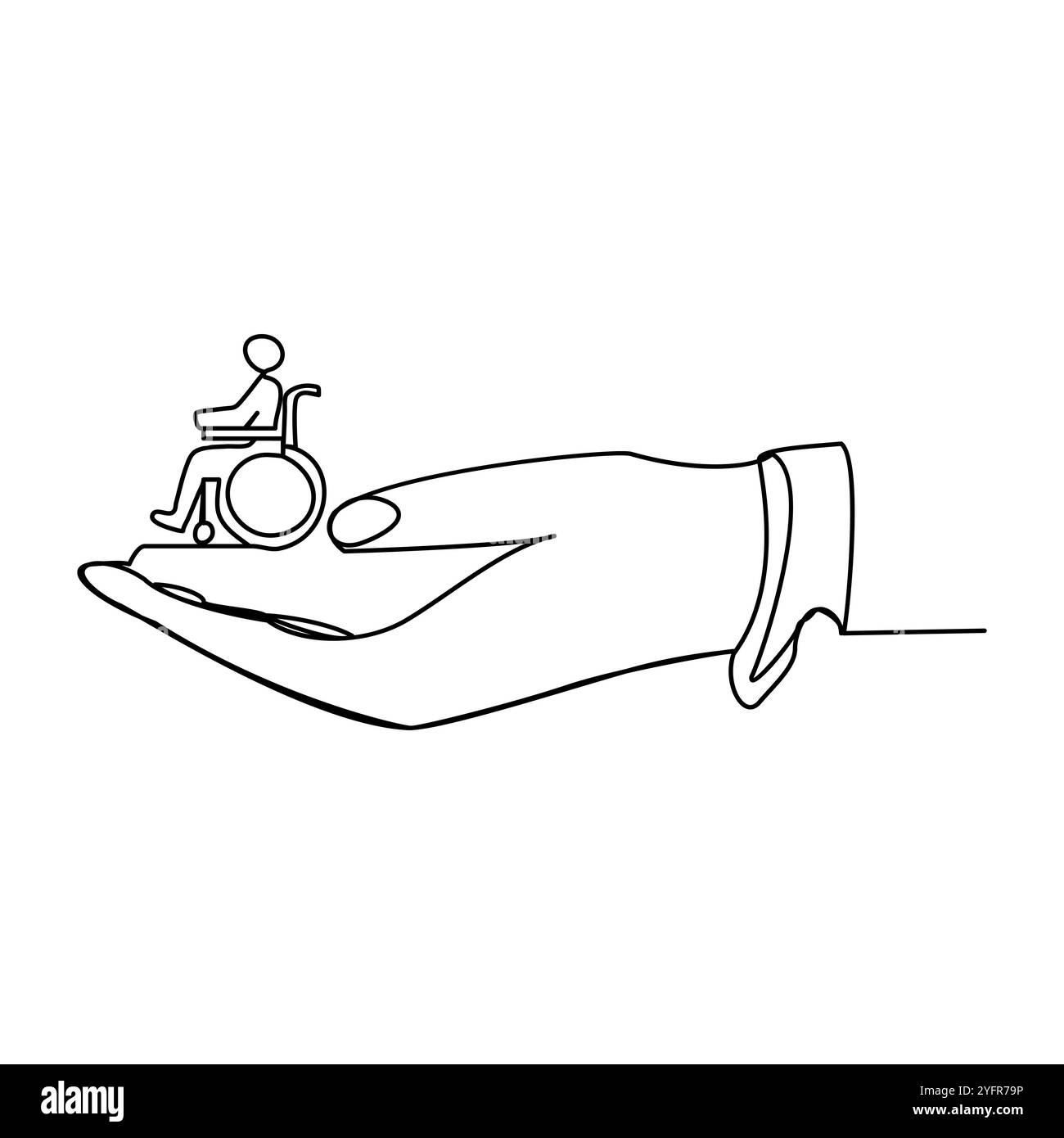 3. Dezember Welt-Behindertentag-Poster mit durchgehender schwarzer Zeichnung im minimalistischen Stil, älterer Mann geht mit Hilfe von Krücken, Kalligraph Stock Vektor