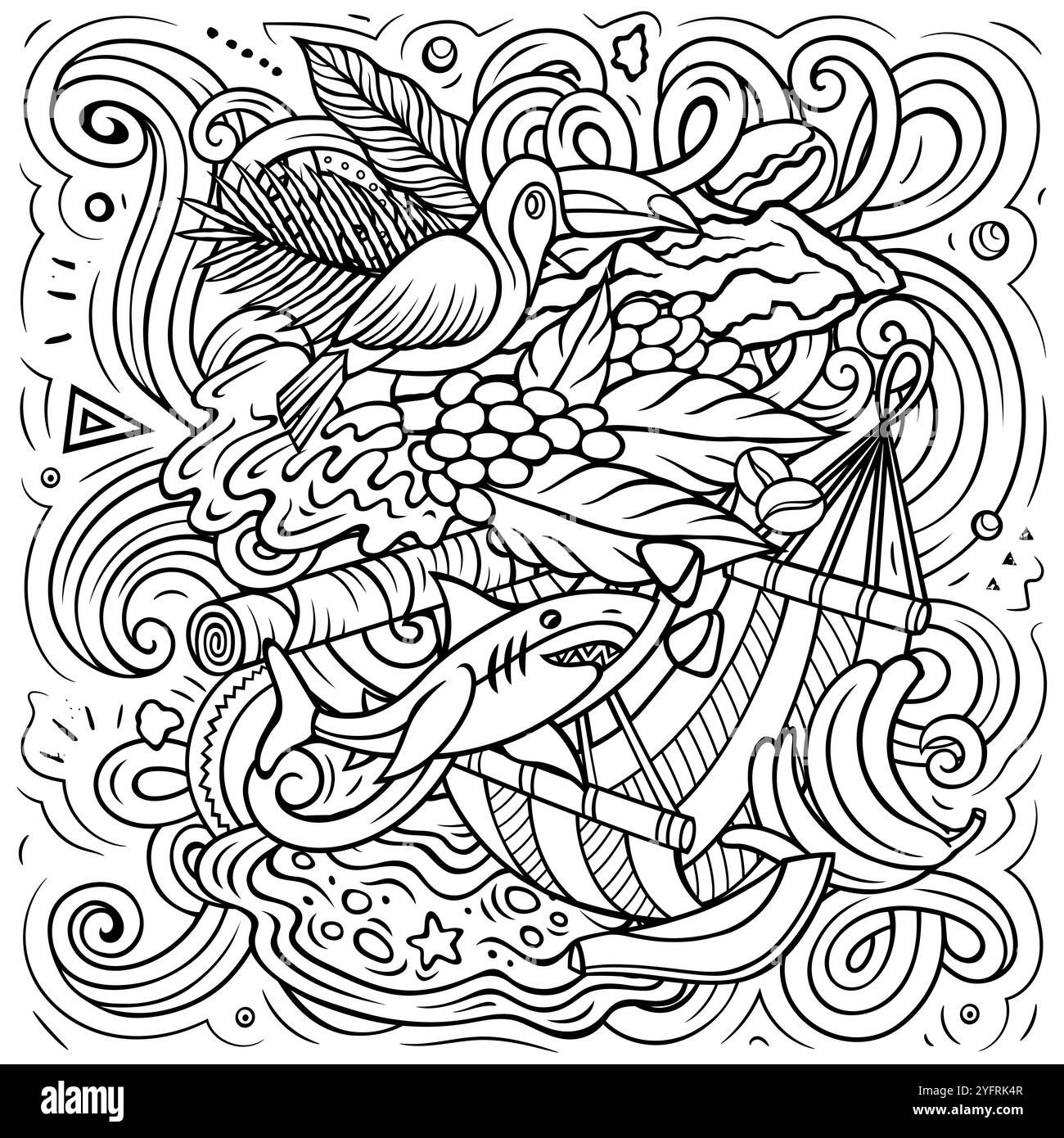 Vektor-lustige Doodle-Illustration mit Nicaragua Thema. Skizzenhaftes Design, das das Wesen der zentralamerikanischen Kultur und Traditionen durch verspieltes einfängt Stock Vektor