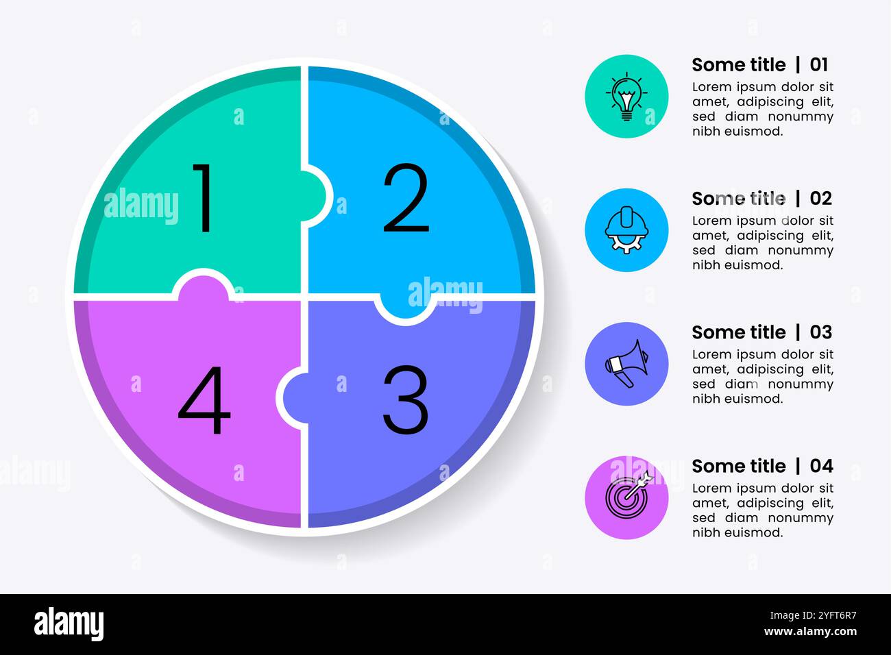 Infografik-Vorlage mit Symbolen und 4 Optionen oder Schritten. Puzzle. Kann für Workflow-Layout, Diagramm, Banner, webdesign verwendet werden. Vektorgrafik Stock Vektor
