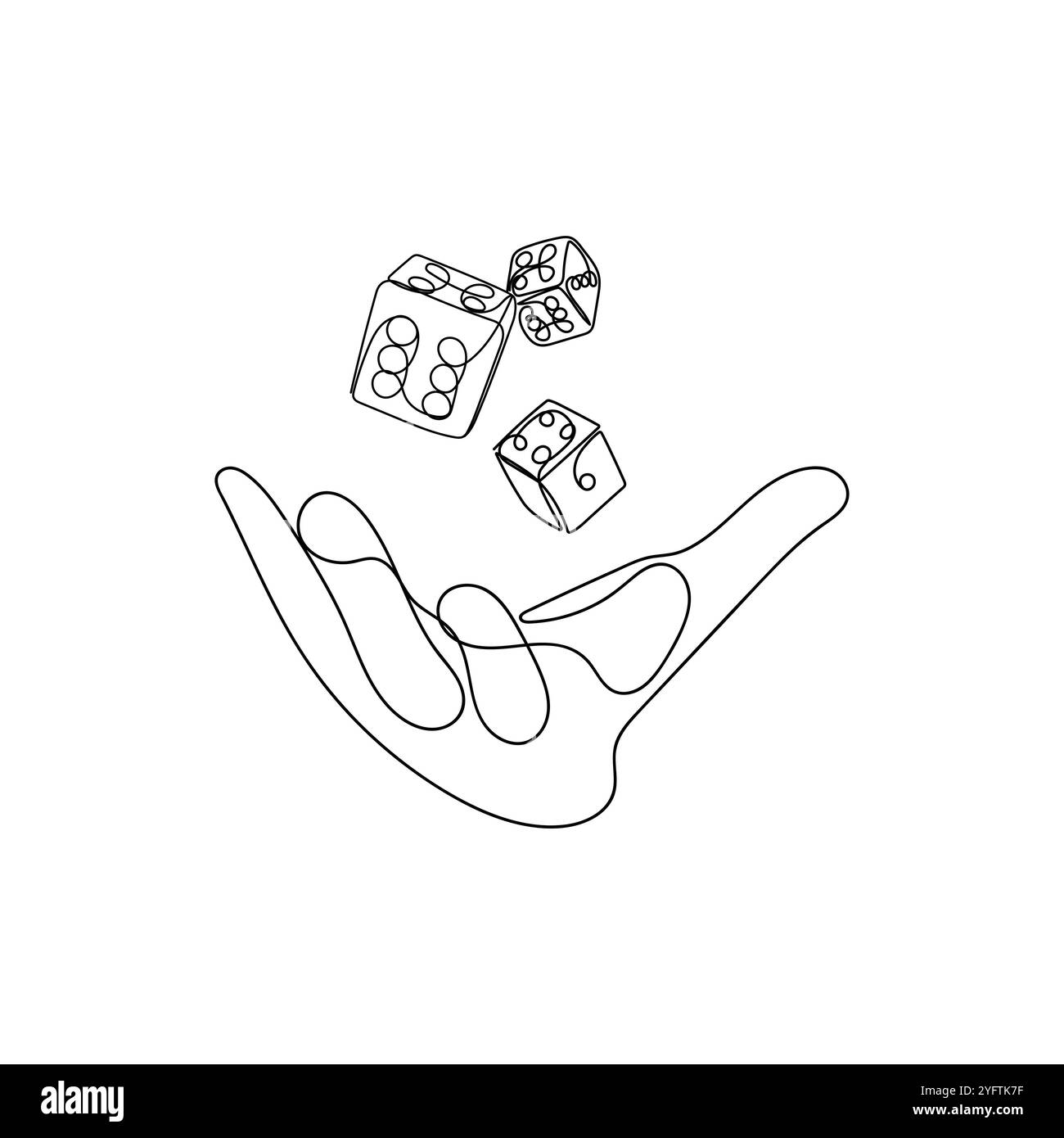Würfelwürfel mit der Hand werfen. Nimm ein Risiko ein, Glückliche Hand. Glücksspieler, Business Risk Konzept im Stil einer Zeichnungslinie. Handgezeichnete Vektorgrafik. Stock Vektor