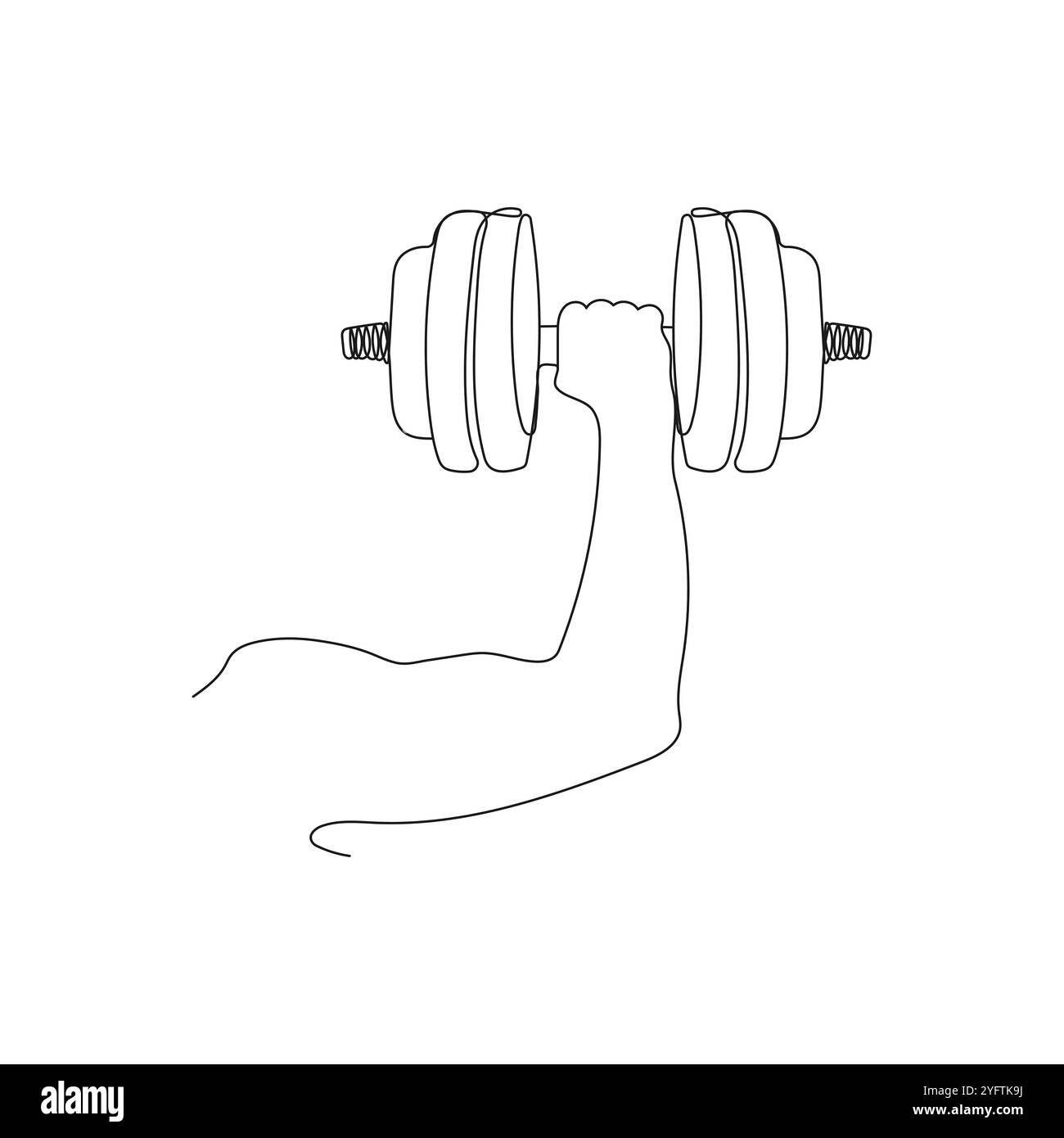 Handhantel halten. Einzeilige Art. Sportlicher Sportler, der Hantel hält. Fitnessstudio und Fitnesskonzept. Vektorabbildung. Stock Vektor