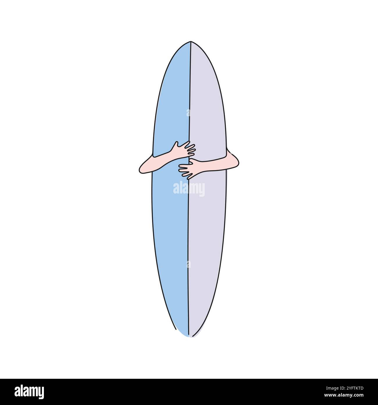 Surfer mit Surfbrett. Handgezeichnete farbige Abbildung. Kritzelvektorgrafik. Stock Vektor