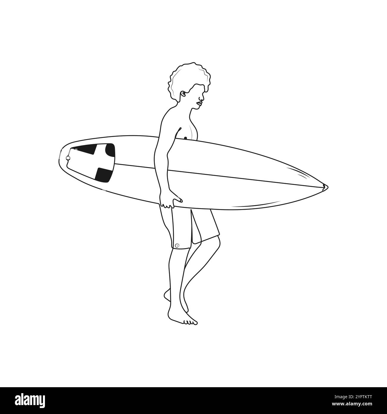 Surfer mit Surfbrett. Handgezeichnete Vektorgrafik. Stock Vektor