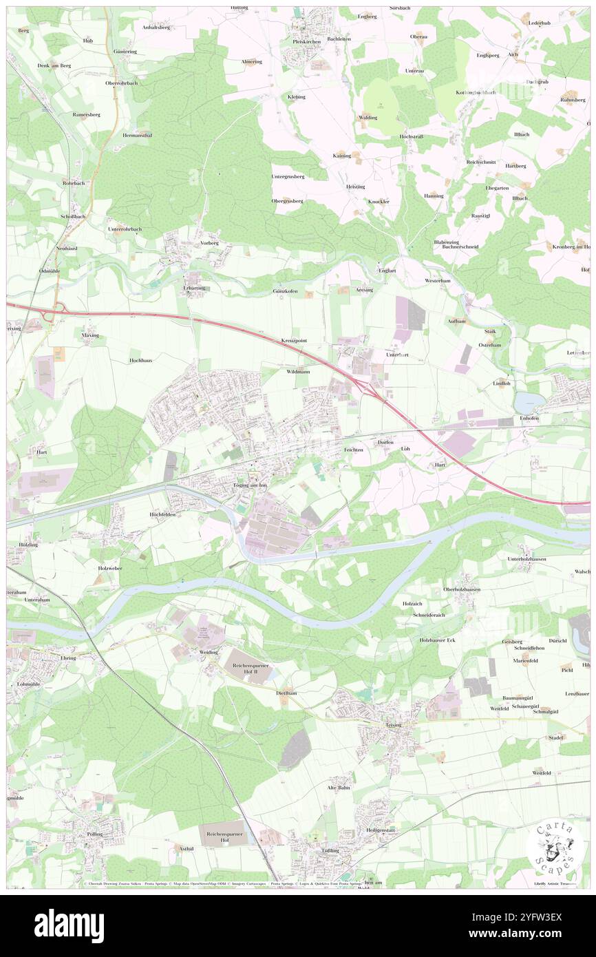 Toeging (Inn), Oberbayern, DE, Deutschland, Bayern, n 48 15' 32''', N 12 35' 41''', Karte, Cartascapes Map, veröffentlicht 2024. Erkunden Sie Cartascapes, eine Karte, die die vielfältigen Landschaften, Kulturen und Ökosysteme der Erde enthüllt. Reisen Sie durch Zeit und Raum und entdecken Sie die Verflechtungen der Vergangenheit, Gegenwart und Zukunft unseres Planeten. Stockfoto