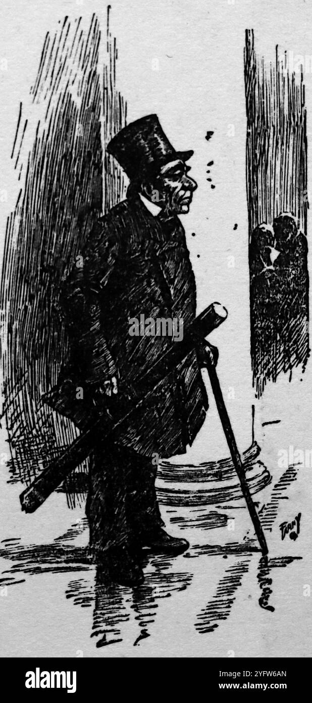 Ein Lobbyist vor dem Kapitol in Washington D.C., Hauptstadt und Bundesbezirk der Vereinigten Staaten. Aus einem Reisebericht der Vereinigten Staaten von Amerika aus dem 19. Jahrhundert, der 1891 veröffentlicht wurde, ist dies eine Fotografie einer von mehreren Stichen (viele von Edward Whymper), die verwendet wurden, um Aspekte der Sozialgeschichte, Architektur, Topographie und Geographie der USA zu illustrieren. Stockfoto