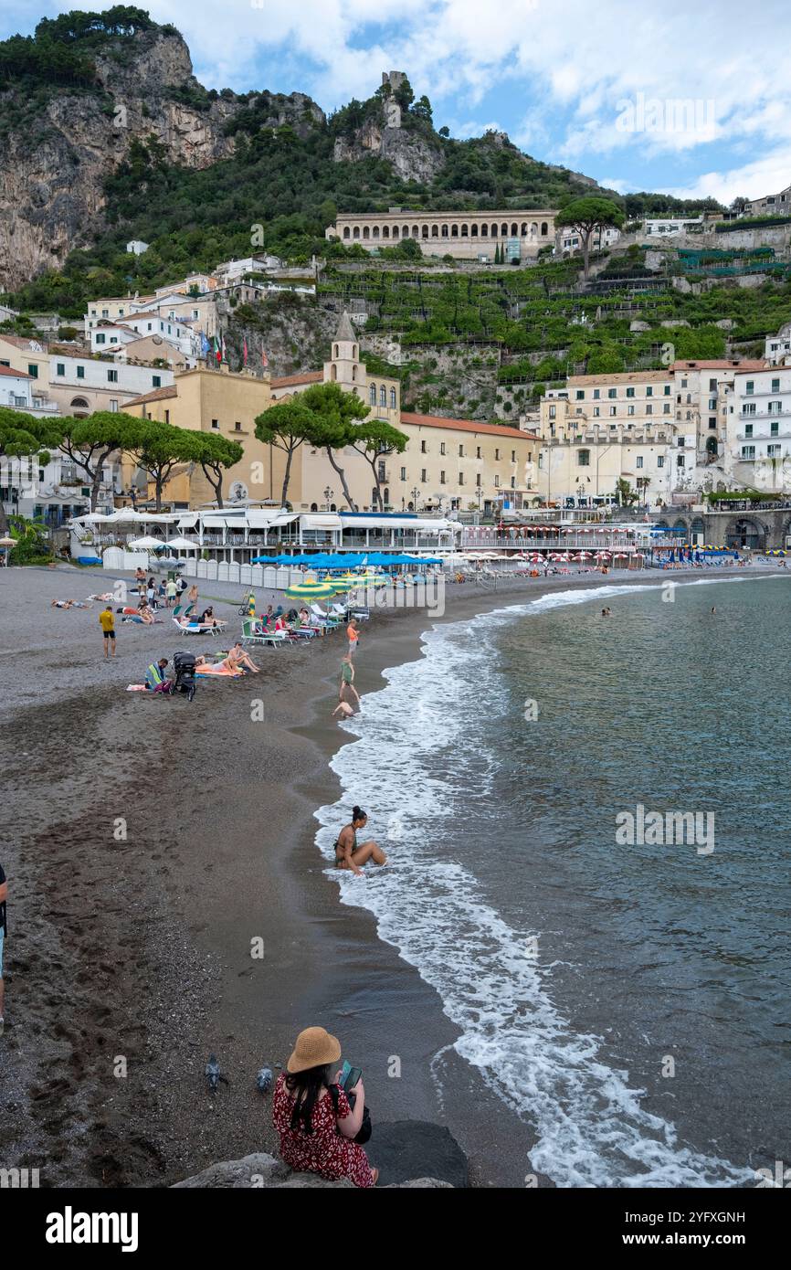 Amalfi Stadtstrand, Bucht von Salerno, Kampanien, Italien Stockfoto