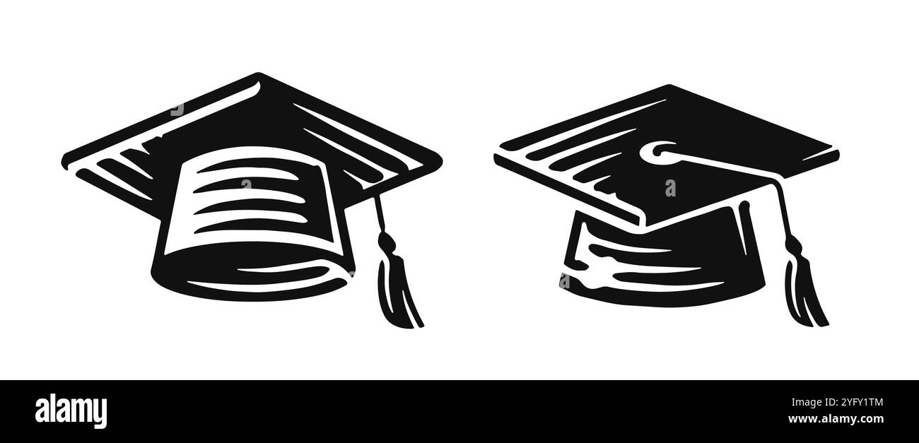 Graduiertenmütze mit Quastensymbol. Akademisches Black Cap-Symbol. Bildungs-Konzept-Vektorillustration Stock Vektor